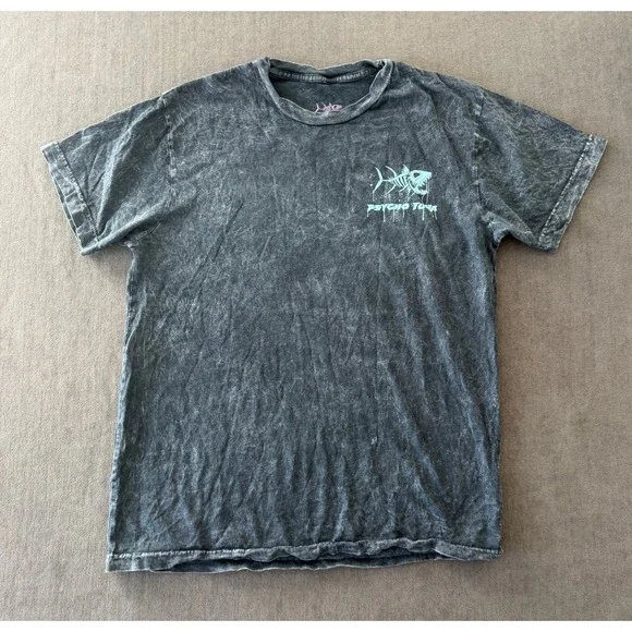 Psycho Tuna Mens Acid Wash Graphic T-Shirt Skeleton Fish Grey Teal Pink Small - Picture 2 of 7